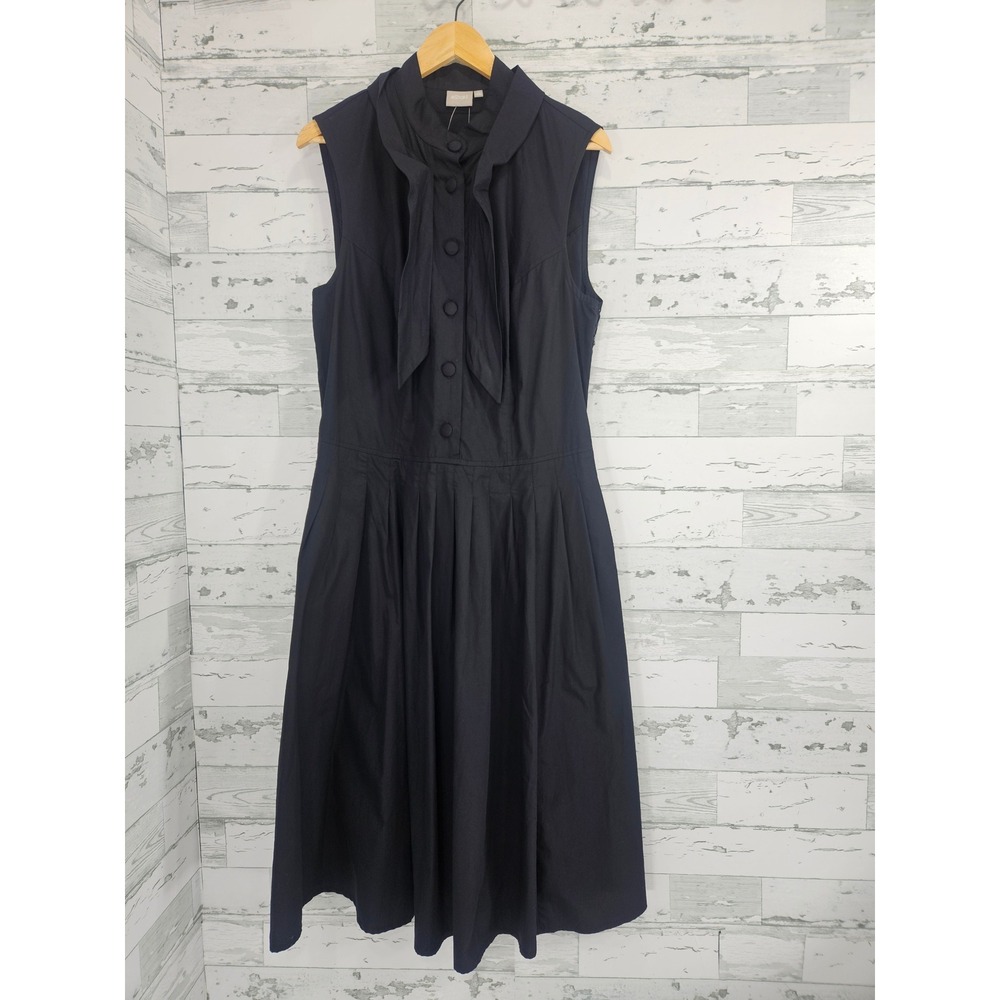 eShakti Black Poplin Cotton Tie Neck Sleeveless Pleated Midi Dress 1X 16W